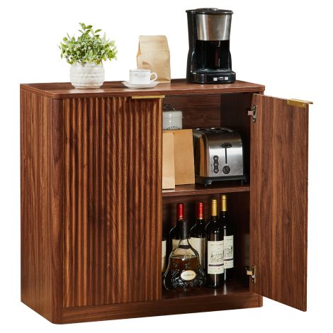 Buffet Bas à Deux Portes à Façade Canelée Aspect Noyer, Etagère Réglable en Hauteur, Dim 80×39,8×80cm, Meuble Polyvalent comme Buffet à Thé, Armoire à Vin et Meuble TV Bas (1/5)