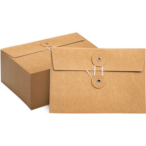 Lot de 20 enveloppes en papier kraft style vintage, fermeture à bouton et ficelle, idéales pour le courrier, les cartes postales, les factures et les invitations. Format horizontal, 11,5 x 17 cm, marr (1/5)