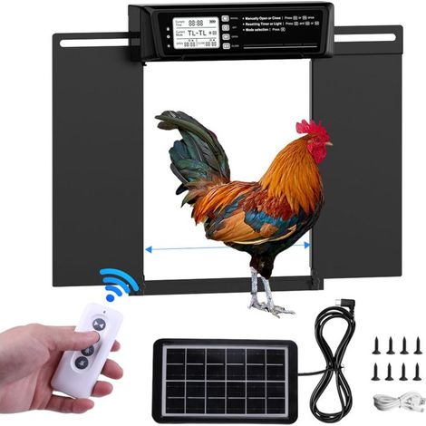 Porte de Poulailler Automatique avec Minuterie, Grand Ouvre Portes de Poulet Auto en Aluminium, Protection Anti Pince, Affichage, Télécommande, Alarme D'anomalie pour Les (1/5)