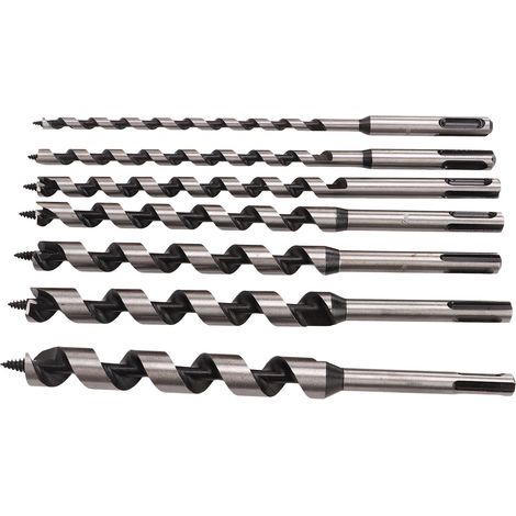 Jeu de 7 forets à bois carbone, mèches prolongées queue hexagonale, perceuse robuste, lot argenté (1/5)