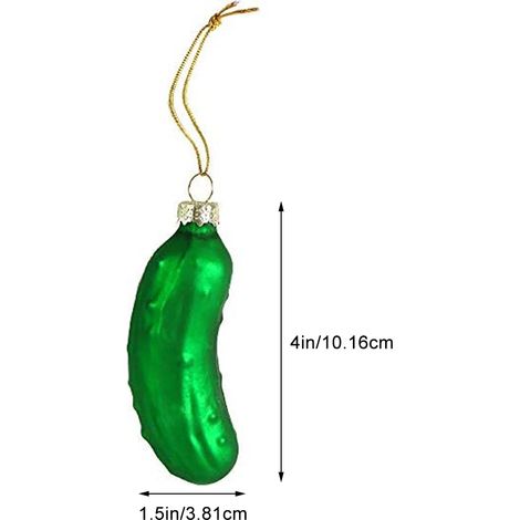 Lot de 4 pendentifs concombre de Noël avec cordon - Adorables décorations en verre à suspendre au sapin de Noël (1/5)