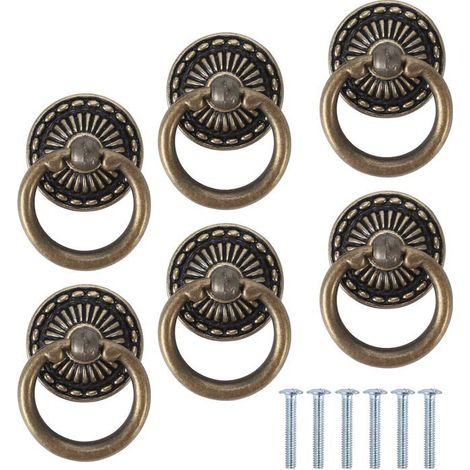 Boutons et poignées de meubles, 6 pièces boutons de meubles anneau poignée de meuble boutons d'armoire vintage (1/4)
