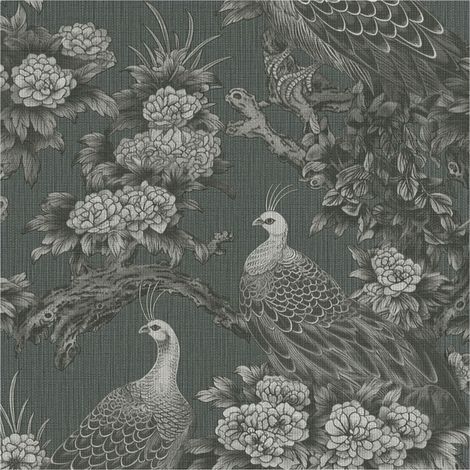 Papier peint moitf d'oiseaux Profhome 399821 papier peint intissé gaufré à chaud légèrement texturé avec un dessin floral mat gris gris-terre-d’ombre anthracite gris clair 5,33 m2
