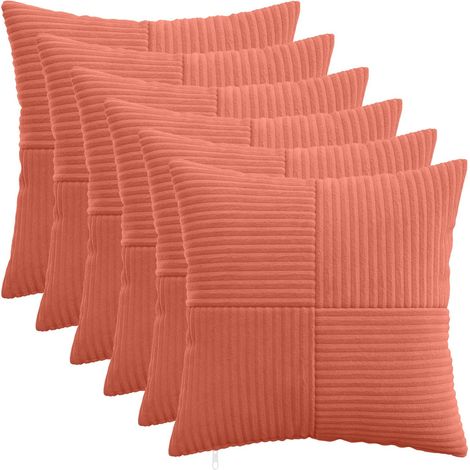 Irovami Lot de 6 housses de coussin, rouge orangé, velours côtelé, 45x45 cm (1/5)