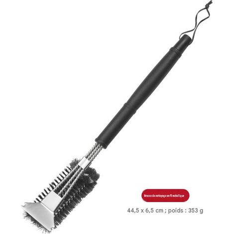 Brosse de nettoyage pour barbecue avec grattoir en acier inoxydable, manche long 44,5cm, brosses métalliques, outil nettoyage grille barbecue (1/3)