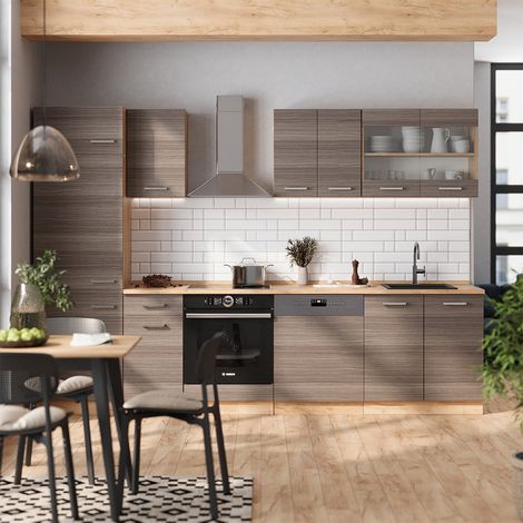 Mueble de cocina R-Line, Gris noble/roble dorado, 300 cm sin encimera, Vicco (1/5)