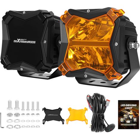 2X LED Driving Light White & Amber Flood Beam For 4x4 Off Road Pickup DRL 7200Lm (1/5)