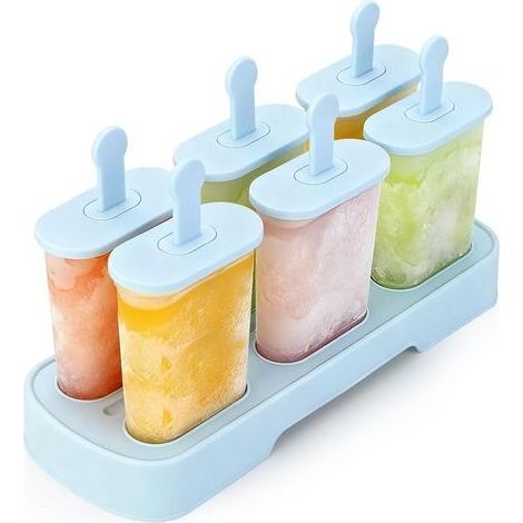 Eisform mit Stielen, 6-teilige Eisform, BPA-frei, lebensmittelecht, wiederverwendbar, spülmaschinenfest (Blau) (1/5)