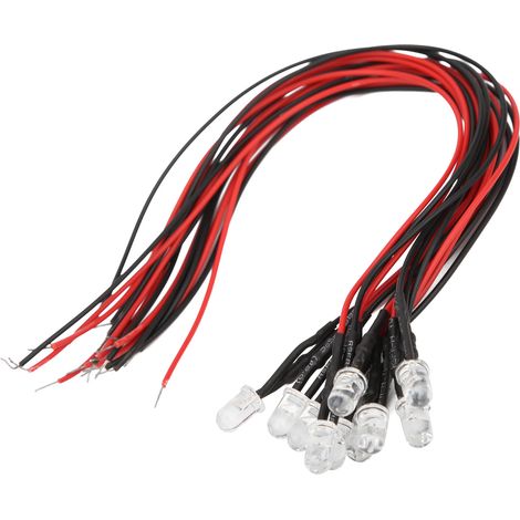50 pièces LED diodes câblées tête ronde haute luminosité 20cm 5mm 12V lumière blanche éclat jaune en ligne (1/5)