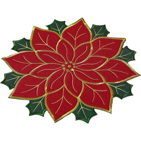 Weihnachtlicher Tischuntersetzer, rund, 40 cm Durchmesser, Weihnachtsstern-Motiv, festlicher Untersetzer für die winterliche Küchendekoration, Rot (1/2)