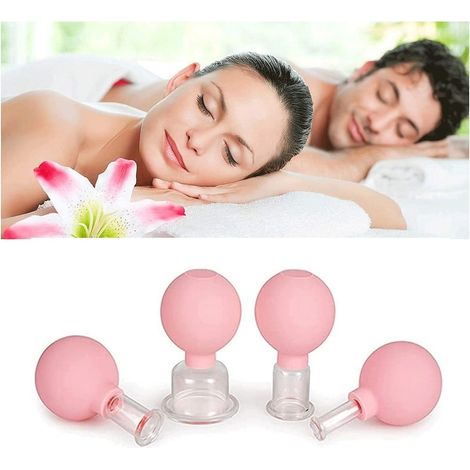 TrAdE Shop Traesio - Set Di 4 Coppette Per Massaggio Facciale Sfera In Silicone Massaggiatore Schiena - (1/5)