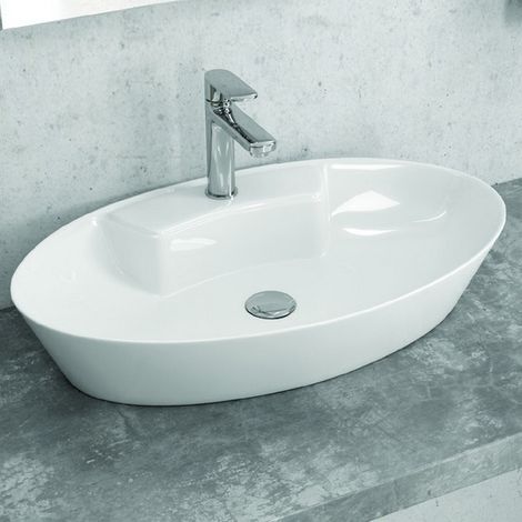 Lavabo appoggio ovale bianco 61cm ceramica slim  Litos-0012 kamalu