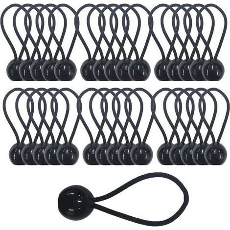 30pcs Tendeur Elastique avec Boule, Sandow Elastique, Tendeur Bache pour Bannière, Pavillon, Bâche, Camping, Tente, Rideaux Harnais d’Extension, Épaisseur 4mm Très Fort (1/4)