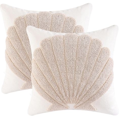 Housse de Coussin Océan Été 45 x 45 cm Coquilles Touffeté Ferme Coton Doux Décoratif Taie d'oreiller pour Canapé Salon Chambre Chaise Jardin Maison Décoration 2 Pièces (1/5)