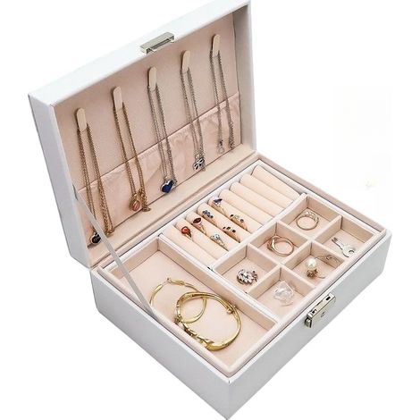 Coffret à bijoux portable à double couche avec serrure (1/2)