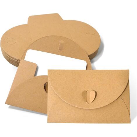 Enveloppes en Papier Kraft,Enveloppes de Carte-Cadeau avec Fermoir Coeur,Enveloppes Mignonnes Faites à la Main,Sac de Carte Postale Adapté pour L'obtention du Diplôme de Noël Carte (50 Pièces） (1/5)