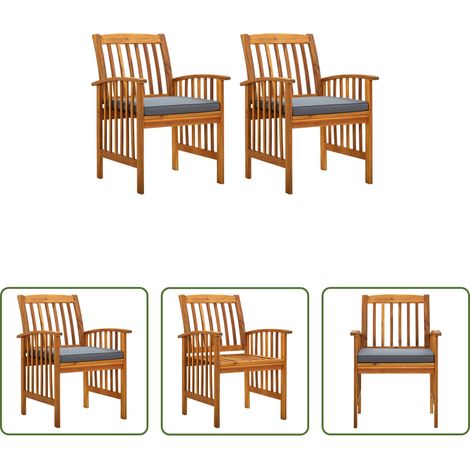 Holzstühle - Garten-Essstühle 2 Stk. mit Kissen Massivholz Akazie (1/5)