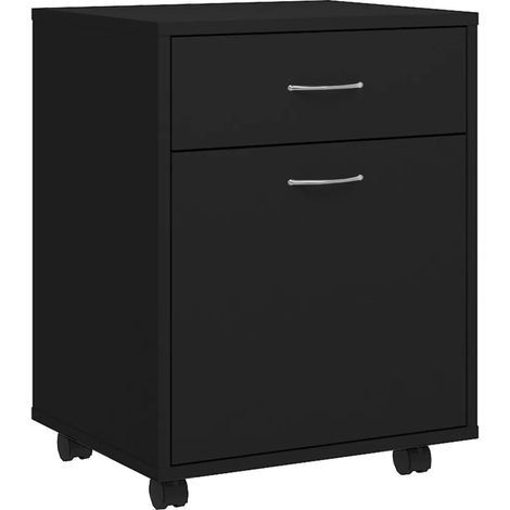 Armoire à roulettes moderne pratique 45 x 38 x 54 cm en bois d’ingénierie noir (1/4)