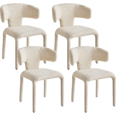 Wokaka Lot de 4 chaises de salle à manger ergonomiques - Accoudoirs confortables – Démontables  - beige