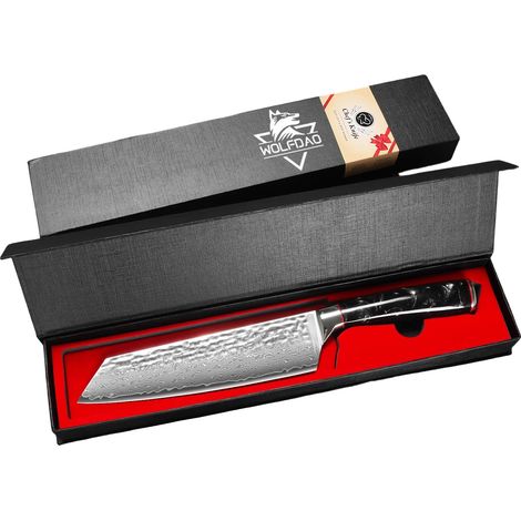 Cuchillo de chef, acero de Damasco, mango ergonómico, negro. (1/2)