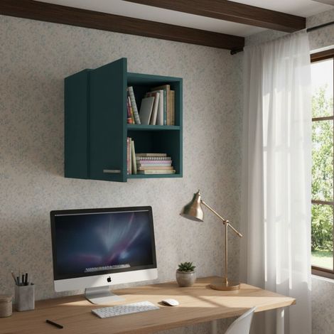 Libreria pensile moderna con anta - Design minimalista e montaggio rapido - Verde Petrolio (1/5)