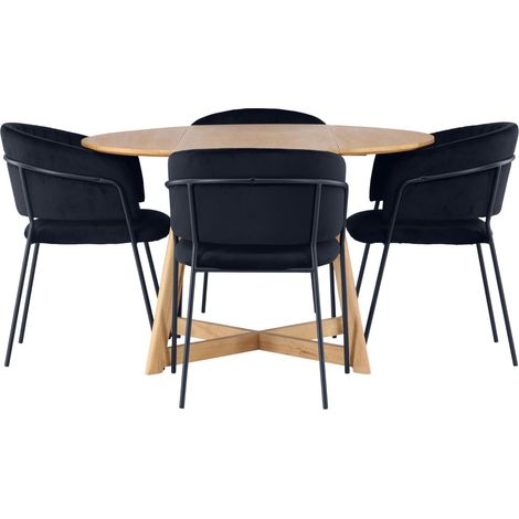 Yakidon Essgruppe Esstisch mit Auszug braun 4 Stühle Velours schwarz. (1/4)