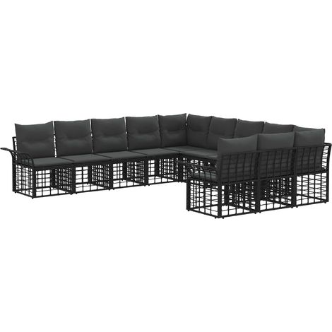 Outdoor-Sofagarnitur 11 pcs Schwarz und Dunkelgrau Polyester vidaXL