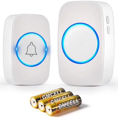 Wireless Outdoor Doorbell Waterproof Up to 300 Meters, IP44 Waterproof Electronic Doorbell, Doorbell Kit with Plug-in Receivers, 60 Melodies at 5 Volume Levels for Home and Office, White (1/5)