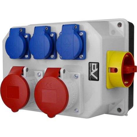 Tableau électrique de chantier avec sectionneur de 32 A, BAU 2x16 A, 3x230 V, Schuko Mennekes, Doktorvolt® DV-9771-D (1/2)