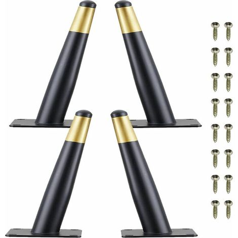 Ulisem 4er-Set 15 cm Metall-Möbelfüße – mit geräuschloser, rutschfester Unterseite, Schwarz + Gold (1/4)