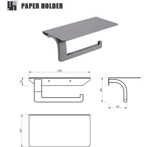 (Porte-papier toilette B) Porte-serviettes/porte-papier toilette/porte-brosse WC/porte-peignoir en acier inoxydable gris pour salle de bain. (1/5)