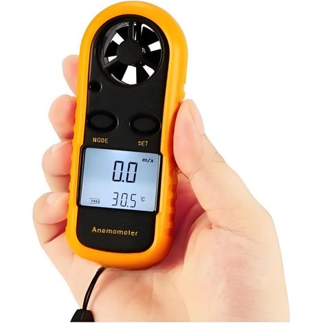 Anémomètre numérique avec écran LCD rétroéclairé, mesurant la vitesse de l'air, le débit d'air et la température extérieure pour diverses activités. (1/5)