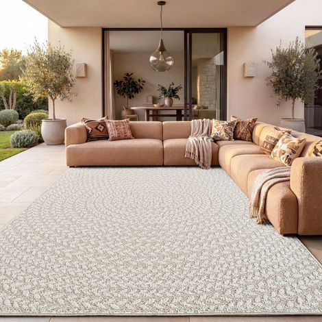 Paco Home Tapis D'extérieur Imperméable Balcon Salon Boho Géométrique Sisal Uni Crème 240x340 cm