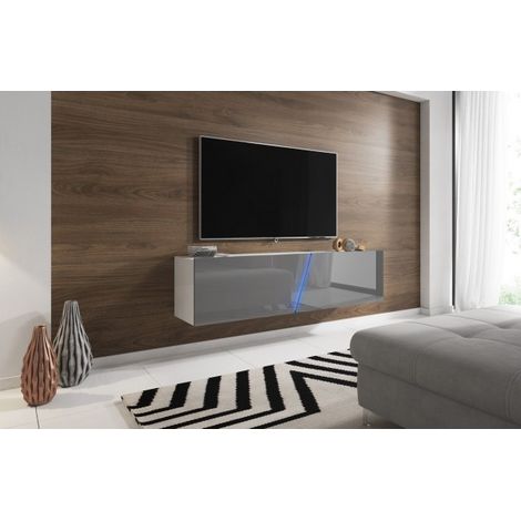Meuble TV à suspendre SLANT 160 avec LED RGB 160x40x35 cm-Blanc-gris-Blanc-gris-- (1/5)