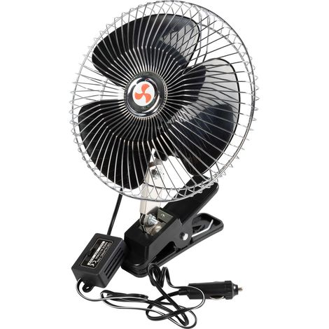 Ventilateur avec grille chromée, 12 V et 16 W, 2 fonctions, puissant et silencieux, 20 cm, noir (1/5)