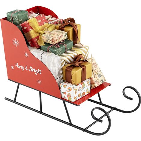Cestino in metallo con slitta di Babbo Natale, rosso, 74x32x51 cm