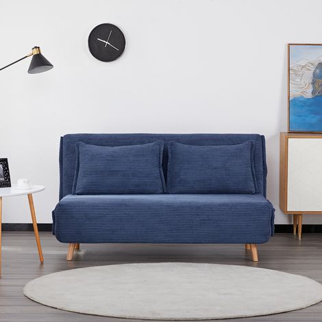 EVERGREENWEB - Poltrona Letto trasformabile Poltrona letto Materasso Matrimoniale 140, cuscino imbottito Divanetto clic clac con Schienale Regolabile 2 posti gambe in legno Blu Velvet 140 (1/5)