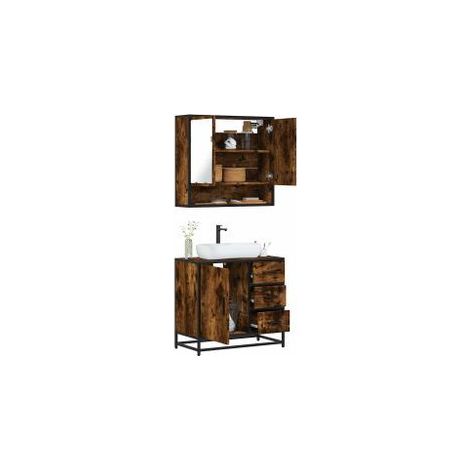 Ensemble de meubles de salle de bain 2 pcs Chêne fumé (1/5)