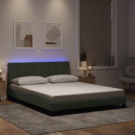 vidaXL Giroletto con LED senza Materasso Hanko Grigio Chiaro 160x200 cm in Velluto (1/5)
