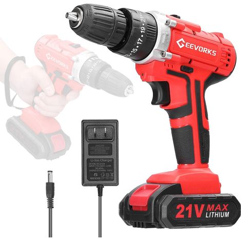 Perceuse électrique multifonction (21 V) pour usage domestique, 3 modes de fonctionnement, 2 vitesses, variateur de vitesse, 1 batterie, prise américaine, multicolore