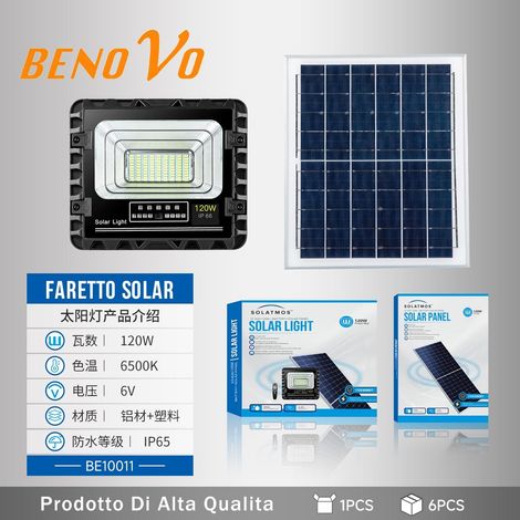 Faro led 120W con pannello solare 8w sensore crepuscolare esterno ip66 150lm/w (1/3)