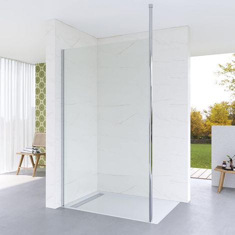 Walk in Dusche Duschabtrennung Begehbare Duschwand Glas Bodengleich Glasduschwand Glastrennwand Barrierefrei Sicherheitsglas 8 mm Lotus-Effekt Nono Beschichtung Deckenstütze Deckenhalterung 3. Größe: (1/5)