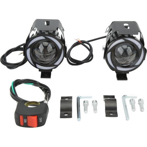 Jeffergarden Projecteur LED pour moto avec œil de ange coloré, IP68, feux de route/croisement clignotants, universel pour voiture, camion, bateau (1/5)