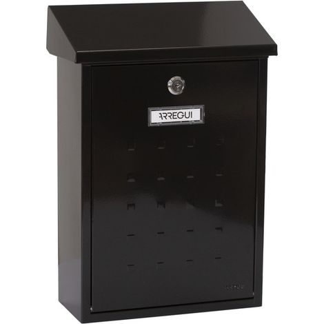 ARREGUI Premium E5604 Buzón Exterior de Acero, Tamaño M (Correo DIN A4 y Revistas), Buzón de Correo Individual, Buzón de Pared Mediano, Antilluvia, Fácil de Instalar, Negro (1/5)