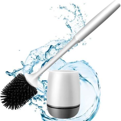 Brosse WC en silicone – Support à séchage rapide – Poils en TPR pour nettoyage en profondeur – Longue poignée ergonomique (1/5)