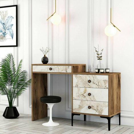 Dmora - Consola Lyra, Mesa multiusos, Gabinete de soporte, Escritorio de pasillo, 124x40h85 cm, Nogal y Blanco, con embalaje reforzado (1/5)