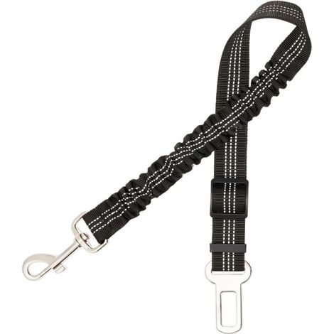 Ceinture de sécurité pour chien, laisse élastique rembourrée, boucle en métal renforcée anti-enchevêtrement (noir) (1/4)