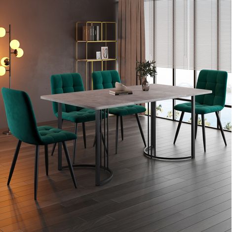 Mesa comedor con 4 sillas de terciopelo gris para hogar OKMYHOME (1/4)