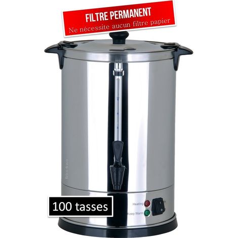 Percolateur café 15L 100 tasses – Puissance 1650W – 2 systèmes de chauffe – Filtre inox permanent – Boîtier inox double paroi – CPC100 – Casselin