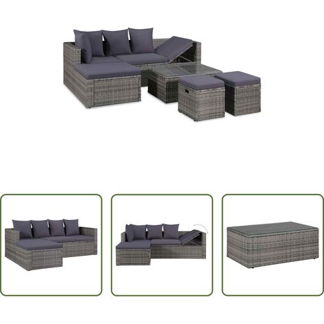 vidaXL Poly Rattan -  4-tlg. Garten-Lounge-Set mit Auflagen Poly Rattan Grau (1/5)